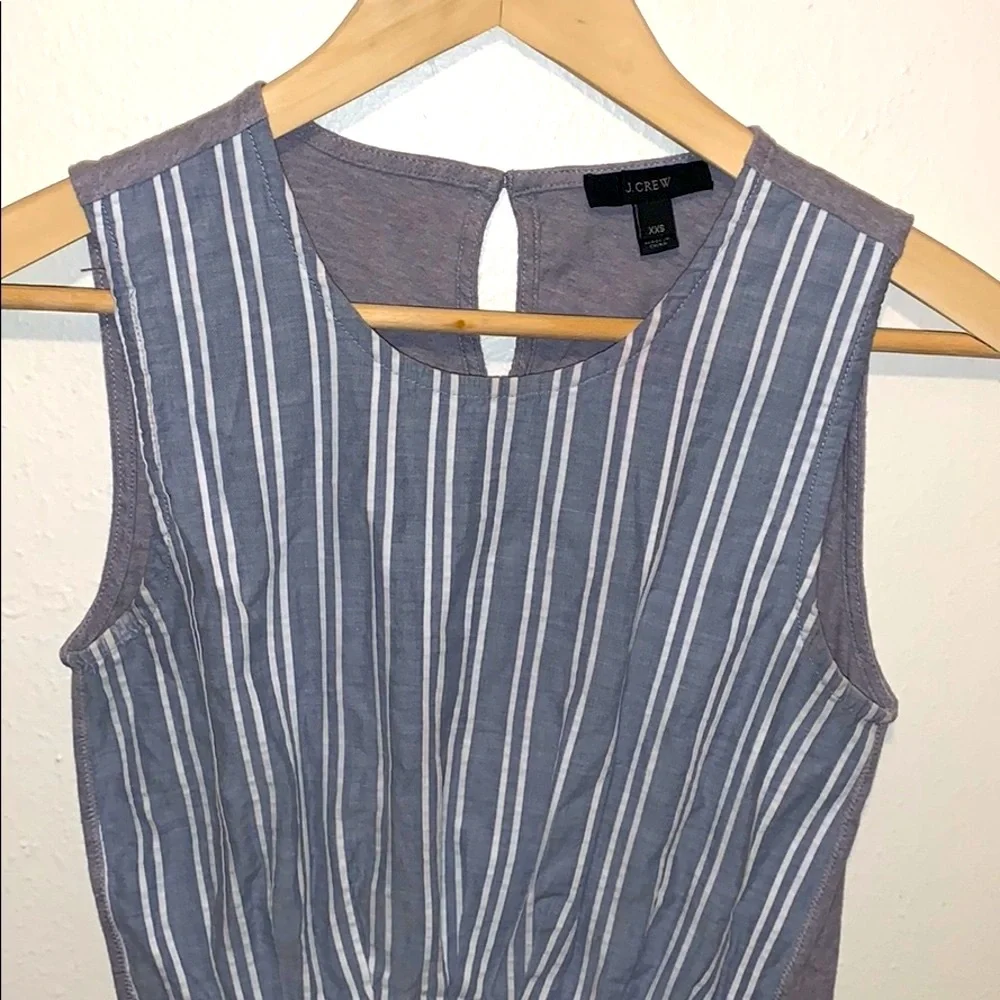 J Crew Striped Chambray Top Peplum Sleeveless Blue White Cotton XXS